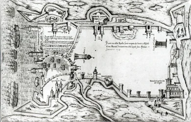 Karte zur Veranschaulichung des von den Hugenotten besetzten La Rochelle