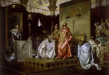 Bekehrung von Reccared zum Katholizismus beim Konzil III von Toledo, 589, 1888