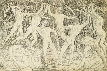 Nackte im Kampf, von Antonio del Pollaiuolo (ca. 1431-1498), Gravur