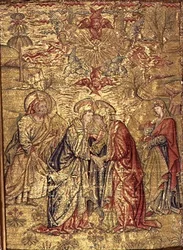 Die Heimsuchung, Wandteppich, der Szenen aus dem Leben von St. Johannes dem Täufer darstellt