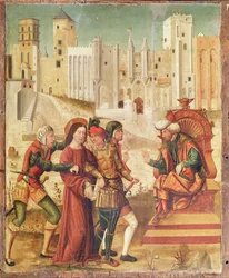 Christus vor Herodes, linkes Panel vom Retabel der Passion, 1517-20
