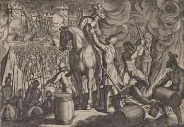 Platte 13: Angriff auf die römische Festung bei Nacht, aus Der Krieg der Römer gegen die Ba...