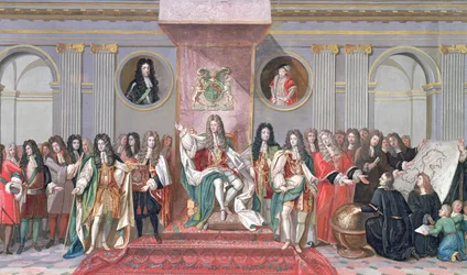 James II. (1633-1701) empfängt die mathematischen Gelehrten von Christ