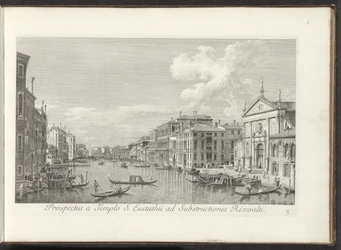Ansicht des Canal Grande und der Kirche San Stae in Venedig (Prospectus a Templo S. Eustathii ad Substructiones Rivoalti) (Urbis Venetiarum prospectus celebriores)