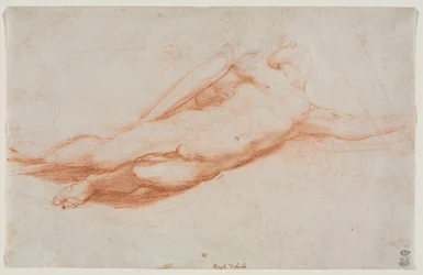 Studie eines gefallenen Soldaten, möglicherweise die Bekehrung des Saulus, recto, ca. 1525