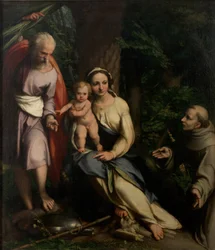 Die Rast auf der Flucht nach Ägypten mit dem heiligen Franz von Assisi, um 1520
