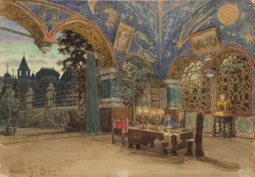Speisesaal von Prinz Vasily Golitsyn. Bühnenbild für die Oper Khovanshchina von M. Mussorgsky, 1897