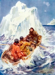 John Franklin beobachtet die Entstehung eines Eisbergs (Farblithografie)