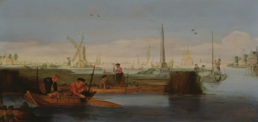 Flussszene mit Fischern