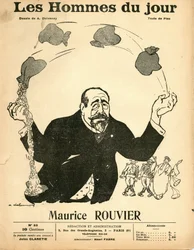 Titelblatt von „Les Hommes du jour“, ca. 1906 - Illustration von Aristide Delannoy: Silber - Rouvier Maurice - Jonglieren