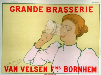Frau trinkt Bier, Brasserie Van Velsen Werbung, Ende des 19. Jahrhunderts (Plakat)