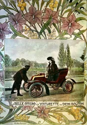 La Belle Otero am Steuer eines De Dion-Bouton Autos, ca. 1900