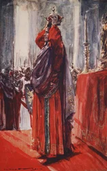 Er erreichte den Altar, wo die Krone lag: Er hob sie auf und setzte sie auf seinen Kopf, Illustration aus 
