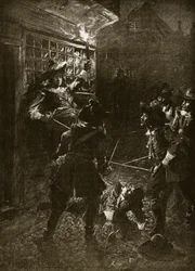Die Anhänger von König Karl II. greifen Sir John Coventry an, 1670, Illustration aus Hutchinsons 