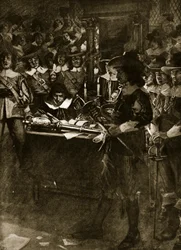 Strafford übergibt sein Schwert im House of Commons, Illustration aus Hutchinsons 