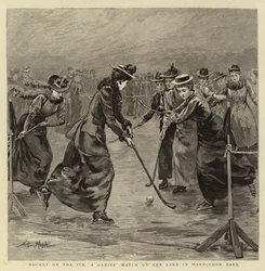 Hockey auf dem Eis, ein Damenmatch auf dem See im Wimbledon Park