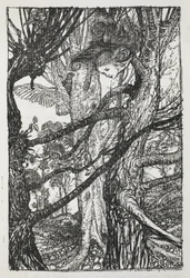 Alice als Schlange, die mit einer Taube spricht