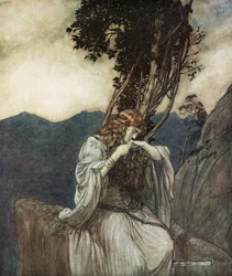 Brunnhilde küsst den Ring, den Siegfried bei ihr gelassen hat