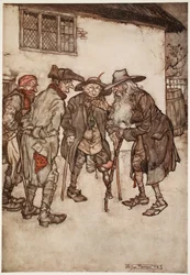 Er fand bald viele seiner ehemaligen Kumpane, obwohl alle ziemlich abgenutzt waren., aus Rip Van Winkle von Washington Irving, veröffentlicht 1910