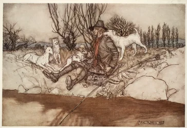Kein Hund würde ihn in der ganzen Nachbarschaft anbellen., aus Rip Van Winkle von Washington Irving, veröffentlicht 1910