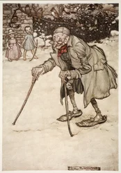 Alter Mann mit zwei Stöcken, aus Rip Van Winkle von Washington Irving, veröffentlicht 1910