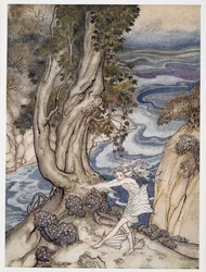 Wieder eintretend Ariel wie eine Wasser-Nymphe, Illustration aus William Shakespeares Der Sturm, veröffentlicht 1926