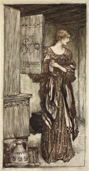 Sieglinde bereitet Hundings Trank für die Nacht vor, Illustration aus 