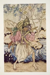 Sinbad trug den Alten Mann vom Meer auf seinen Schultern, aus The Arthur Rackham Fairy Book, veröffentlicht 1933