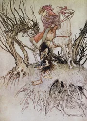 Der Ritter Hulbrand mit einem Gnom, Illustration für die Geschichte 