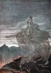 Die Nornen verschwinden. Illustration für Siegfried und die Götterdämmerung von Richard Wagner, 1910