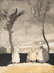 Die Frauen von Sleepy Hollow (Innenseite), aus Die Legende von Sleepy Hollow von Washington Irving (1783 - 1859), veröffentlicht 1928