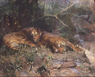 Tiger ruhen an einem Bach