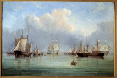 Marine: vor Anker liegende Schiffe und Segelboote. (1815-1883), 19. Jahrhundert, Musée des Beaux-Arts d