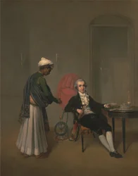 Porträt eines Gentlemans, möglicherweise William Hickey, und eines indischen Dieners
