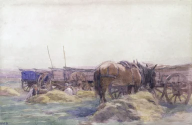 Heuwagen mit Pferd