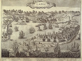 Stadt und Hafen von Cadiz. Gravur. SPANIEN. ANDALUSIEN. Cadiz. Museo de Cadiz