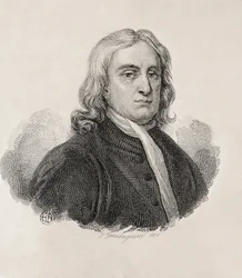 Porträt von Isaac Newton, Werk von Gaetano Guadagnini. Gravur.