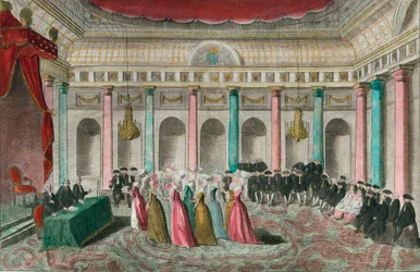 Patriotische Geschenke, 27. September 1789: Die Frauen der angesehensten Künstler präsentierten sich in der Nationalversammlung und legten eine mit Schmuck gefüllte Schachtel auf den Tisch.