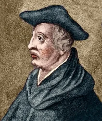 ROGER BACON - Englischer Philosoph und Wissenschaftler - kolorierte Gravur