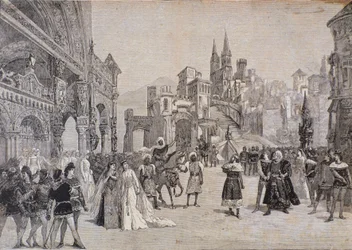 Der Gesandte des Mohren Boabdil erklärt dem König von Kastilien den Krieg, aus der Oper Werther, nach der Aufführung im Teatro Costanzi in Rom