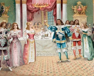 Violetta auf einer Party mit dem alten Beschützer Baron Douphol, Akt I Szene 2 aus der Oper La Traviata von Giuseppe Verdi