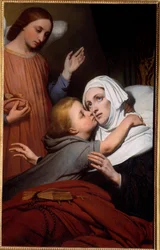 Das wohltätige Kind. Ein junges Kind gibt einer kranken Frau einen Kuss. Gemälde von Ary Scheffer (1795-1858) 1840 Nantes, Musée des Beaux Arts