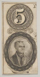 Banknotenmotive: die Zahl 5 und ein Porträt von Thayendanegea