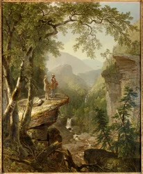 Brüderlichkeit des Geistes. Der Maler Thomas Cole (1801-1848) und der Dichter William Cullen Bryant (1794-1878) interagieren in einer romantischen Landschaft. Privatbesitz - Verwandte Geister. Der große Künstler des Hudson River