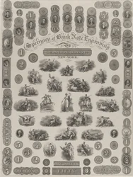 Musterblatt der Banknotengravur, ca. 1828