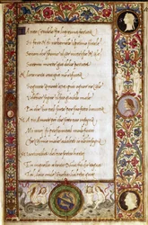 Seite aus dem Manuskript von „Il Canzoniere“ von Francesco Petrarca (1304-1374). Miniatur von Attavante degli Attavanti (1452-1525), Biblioteca Nazionale, Florenz