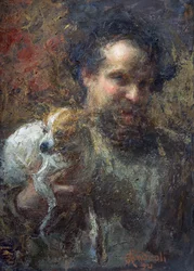 Attilio Andreoli Selbstporträt mit Hund