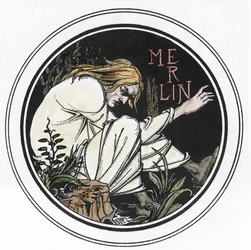 Artus-Sage: „Merlin der Zauberer“ Gravur in „Le Morte d