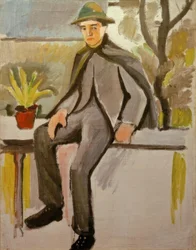 Bauernbursche auf Balkon