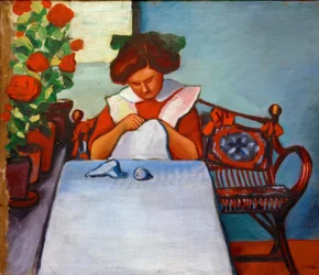 Grete Thuar am Tisch